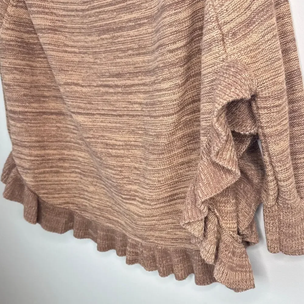 April Marin Westport‎ Ruffle Cotton Sweater Pullover Poncho One Size Brown EUC